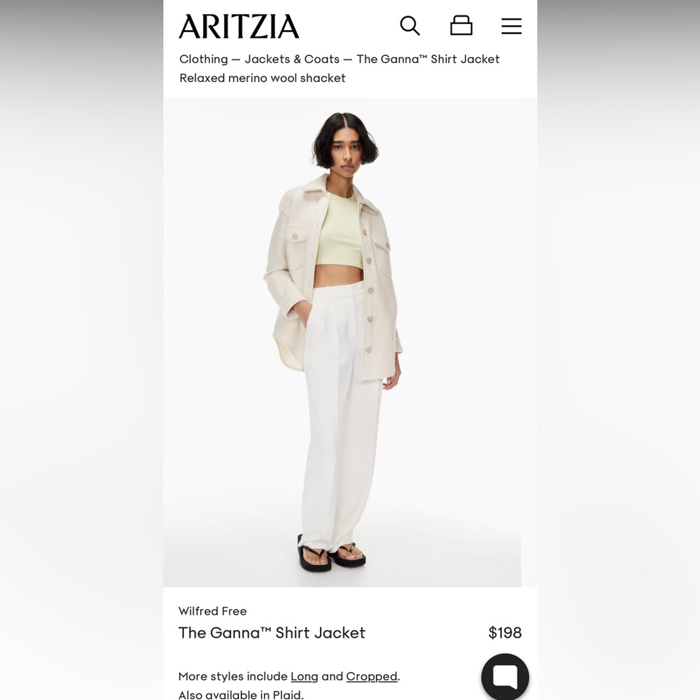 Wilfred Free Shacket- Aritzia The Ganna Size S